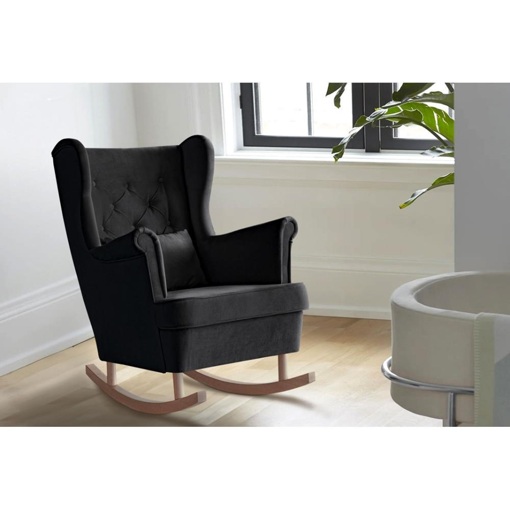 SCHAUKELSTUHL Fabio schwarz mit Buchenbeinen - Buchefarben/Schwarz, Textil (82/103/108cm) - Beautysofa