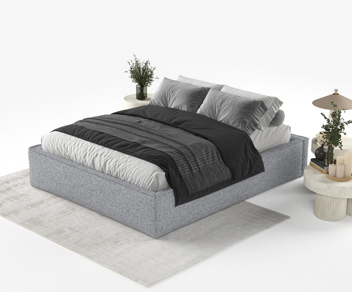 POLSTERBETT Alvar Grau 180/200 cm im Chenille-Stoff - Schwarz/Naturfarben, Holz/Holzwerkstoff (180/200cm) - Maison de Reve