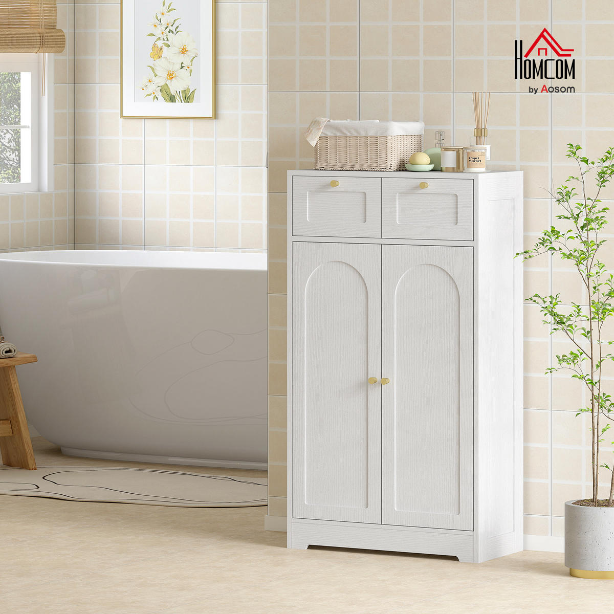 MIDISCHRANK DE-17339 2 Schubladen, 3-fach verstellbares Regal Weiß - Weiß, Holzwerkstoff (30/108/60cm) - ComfortXL
