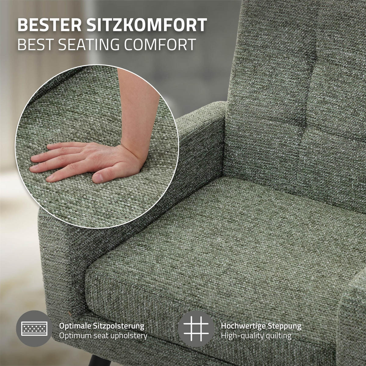 SESSEL mit Stahlbeinen und Webstruktur Relaxsessel 66,5x80x63,5 cm Grün - Schwarz/Grün, Textil/Metall (66.5/80/63.5cm) - ML-DESIGN