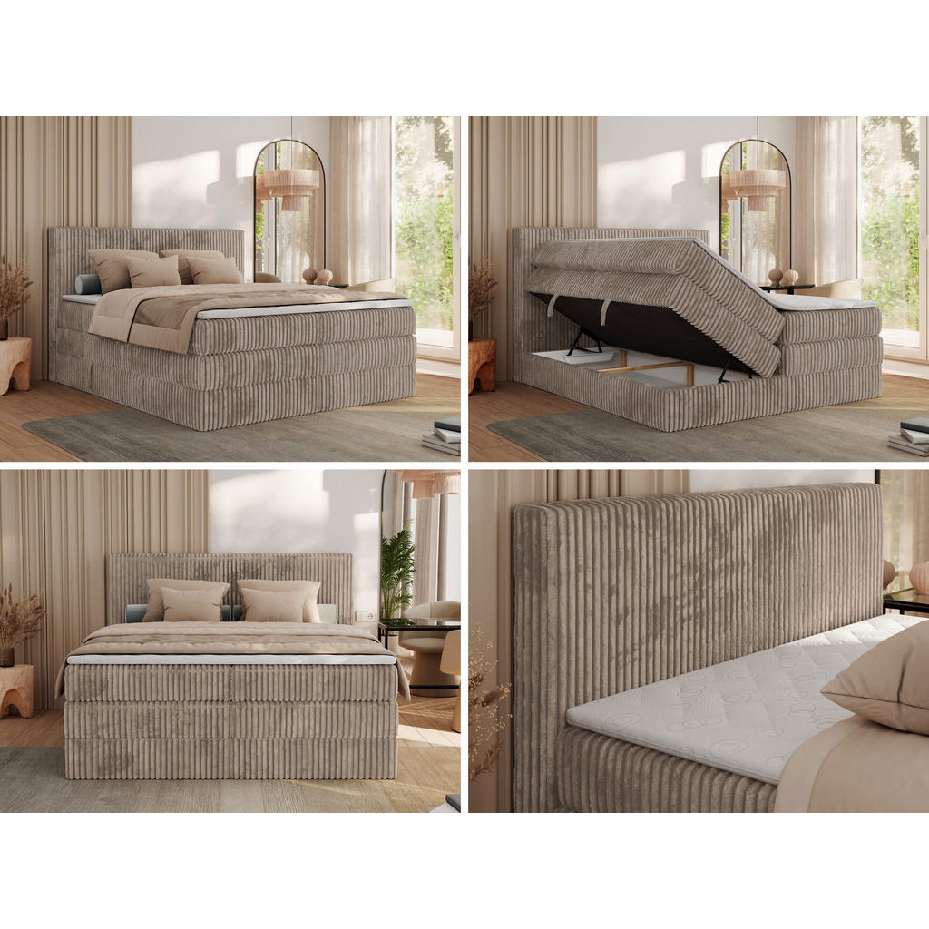 Thumbnail - MKS Boxspringbett, Hellbraun, Textil, H4, 7-Zonen, Rechteckig, 160x200 cm, Oeko-Tex®, Schlafzimmer, Betten, Boxspringbet...