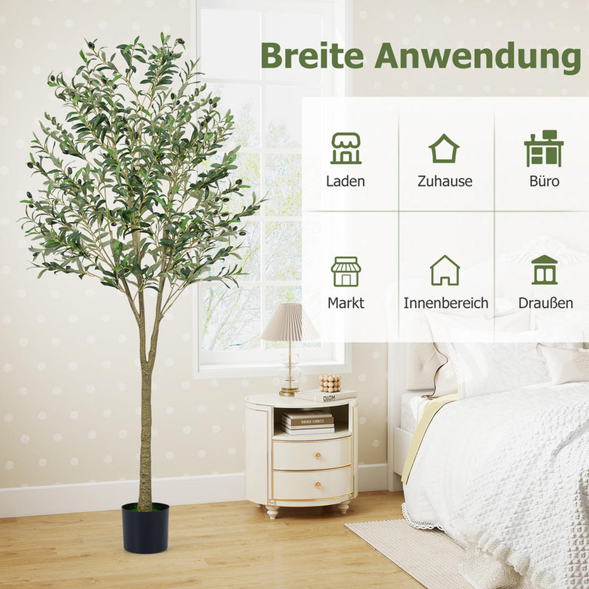 KUNSTOLIVENBAUM mit Zementtopf grün(2er-Set) - Grün, Kunststoff (180cm) - COSTWAY