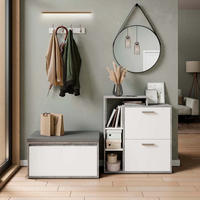 SCHUHKIPPER Orlando Beton 2 Teile, mit Sitzbank - Weiß/Grau, Holzwerkstoff (80/90/39cm) - Vicco