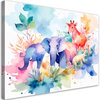 LEINWANDBILD Bunte afrikanische Tiere Aquarell 120x80cm - Multicolor, Textil (120/80cm) - Feeby