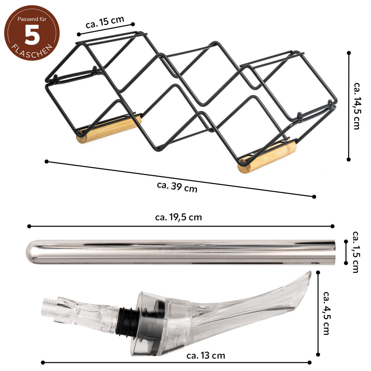 WEINREGAL-SET 6tlg, Metall, schwarz - Schwarz, Metall (39/14.5/15cm) - eluno