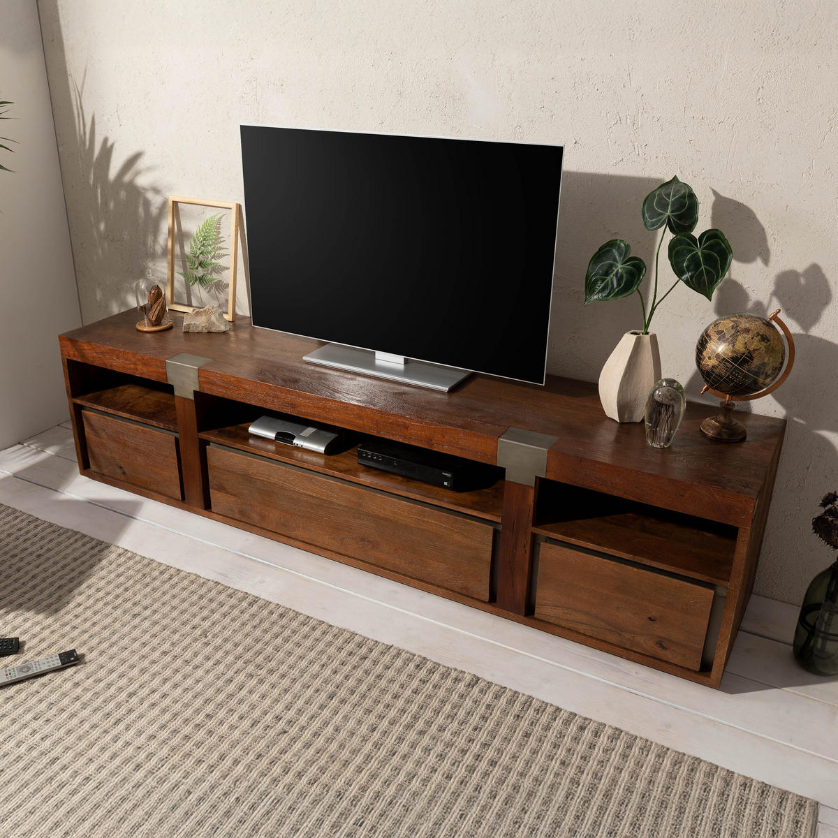 TV-BOARD Mango 220x48x55 braun lackiert Amsterdam #26 - Braun, Holz (220/55/48cm) - Massivmoebel24