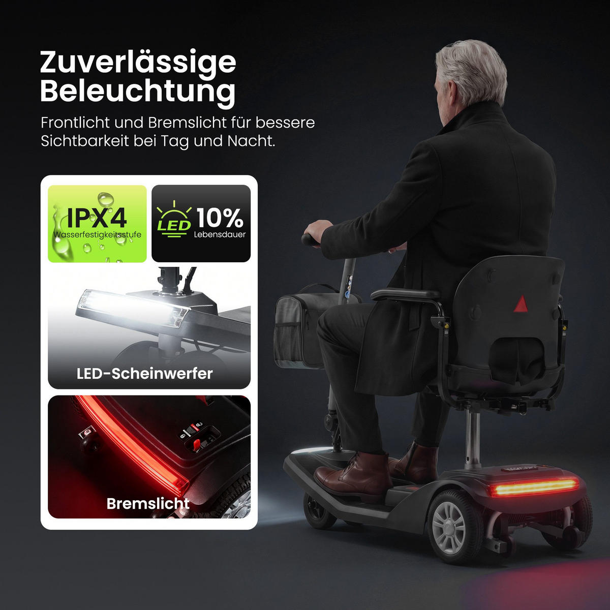 ELEKTROMOBIL 250W 120kg Traglast, 20km Reichweite Lithium-Akku Seniorenmobil - Schwarz, Metall (48/88/102cm)