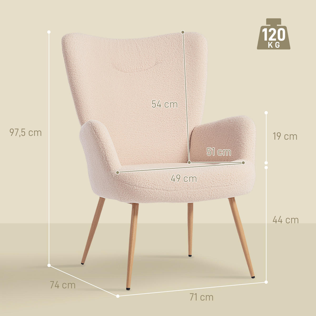 SESSEL PANG-T8K4M2 Beige - Beige, Metall (71/97.5/74cm) - PANGIVO