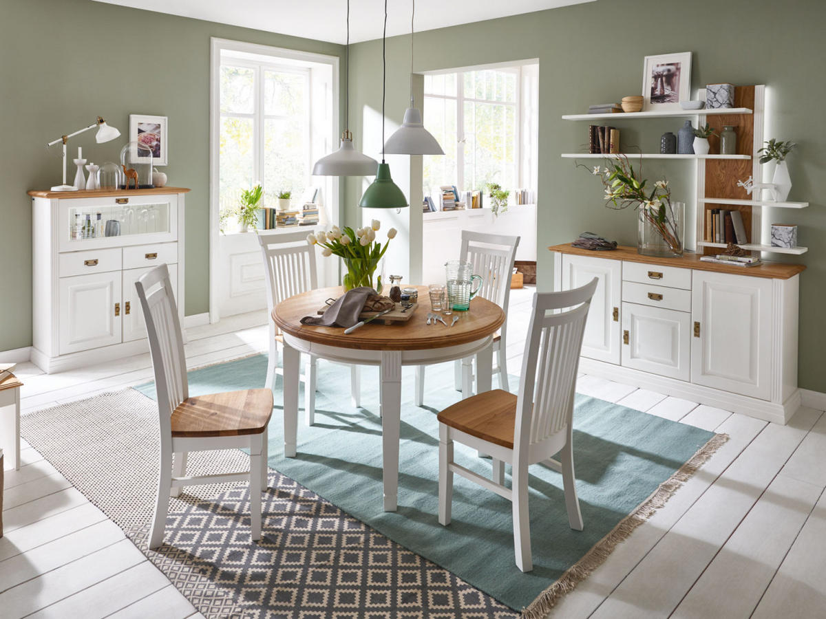 BARSCHRANK Novara 3-türig - Weiß/Braun, Holz (111/133/45cm) - Casamia Massive Möbel