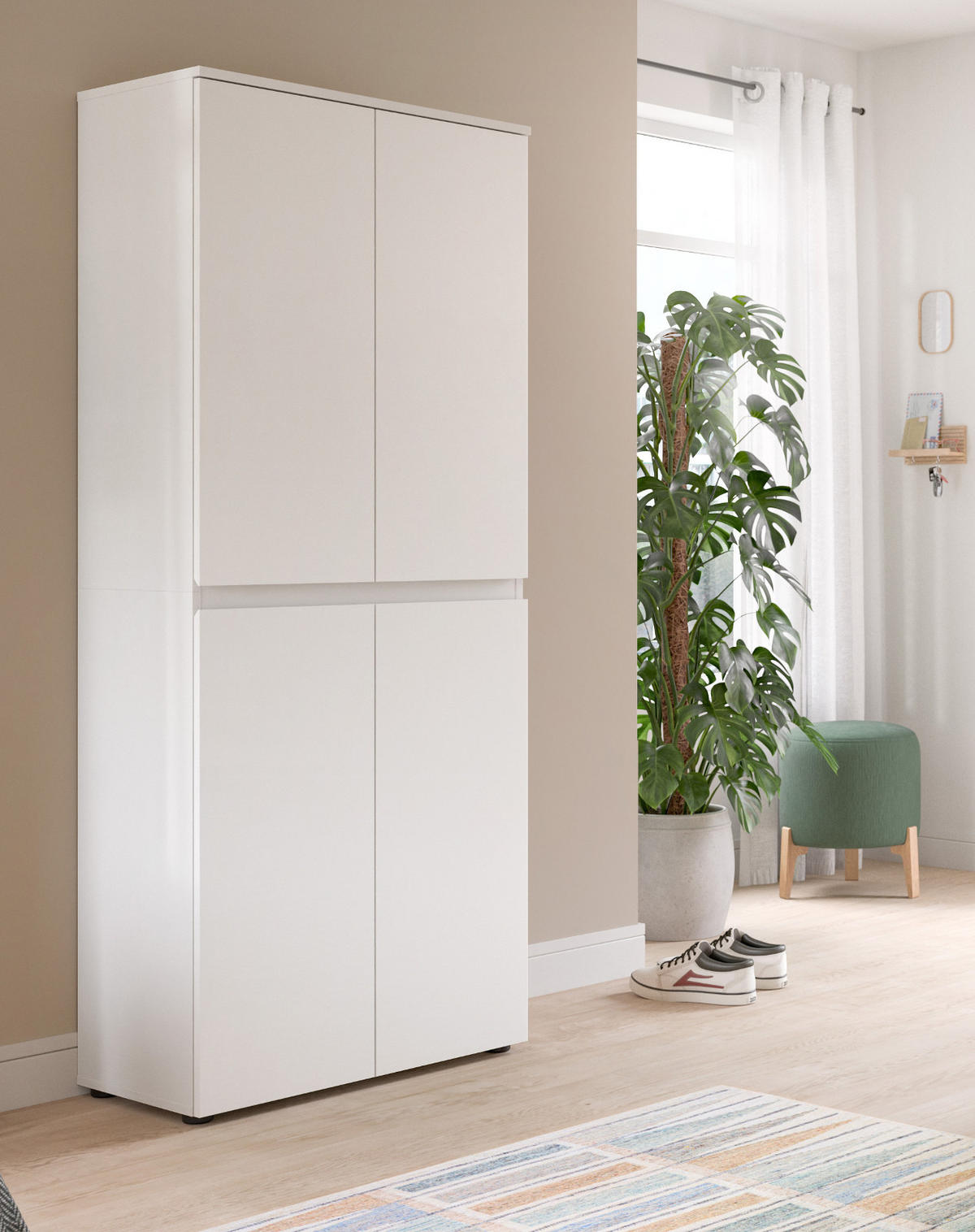 MEHRZWECKSCHRANK weiß 70 x 175 cm, Stauraumschrank 4-türig mit 9 Fächern - Schwarz/Weiß, Holzwerkstoff/Kunststoff (70/175/37cm) - Inn.Furn