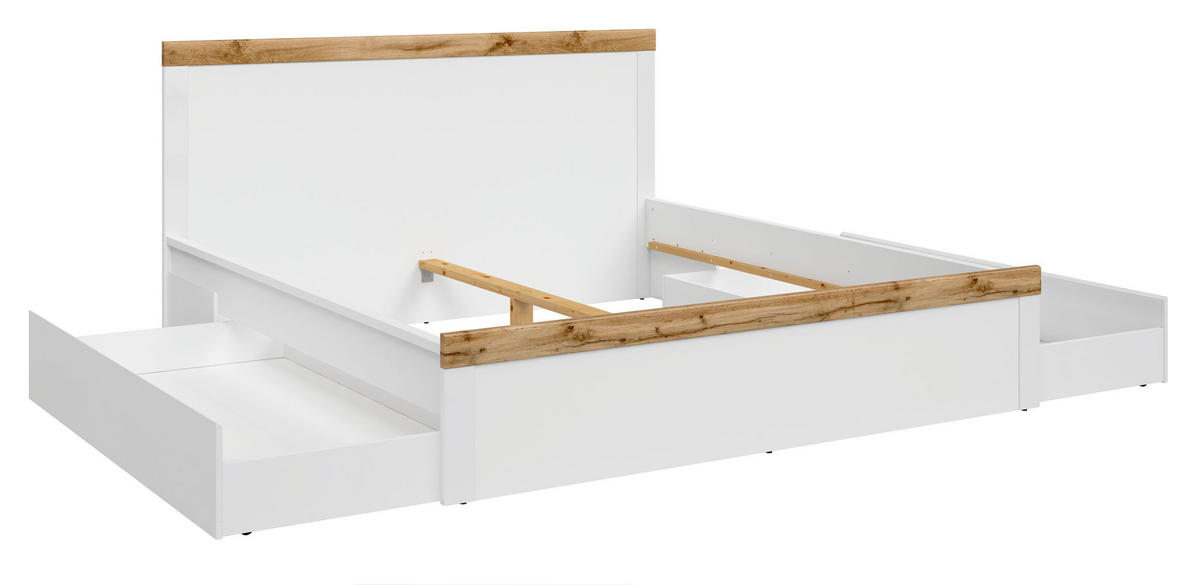 BETT Holten weiß / Eiche Wotan 189 / 200 / 100,5cm - Eichefarben/Weiß, Holz/Holzwerkstoff (180/200cm) - Feldmann-Wohnen