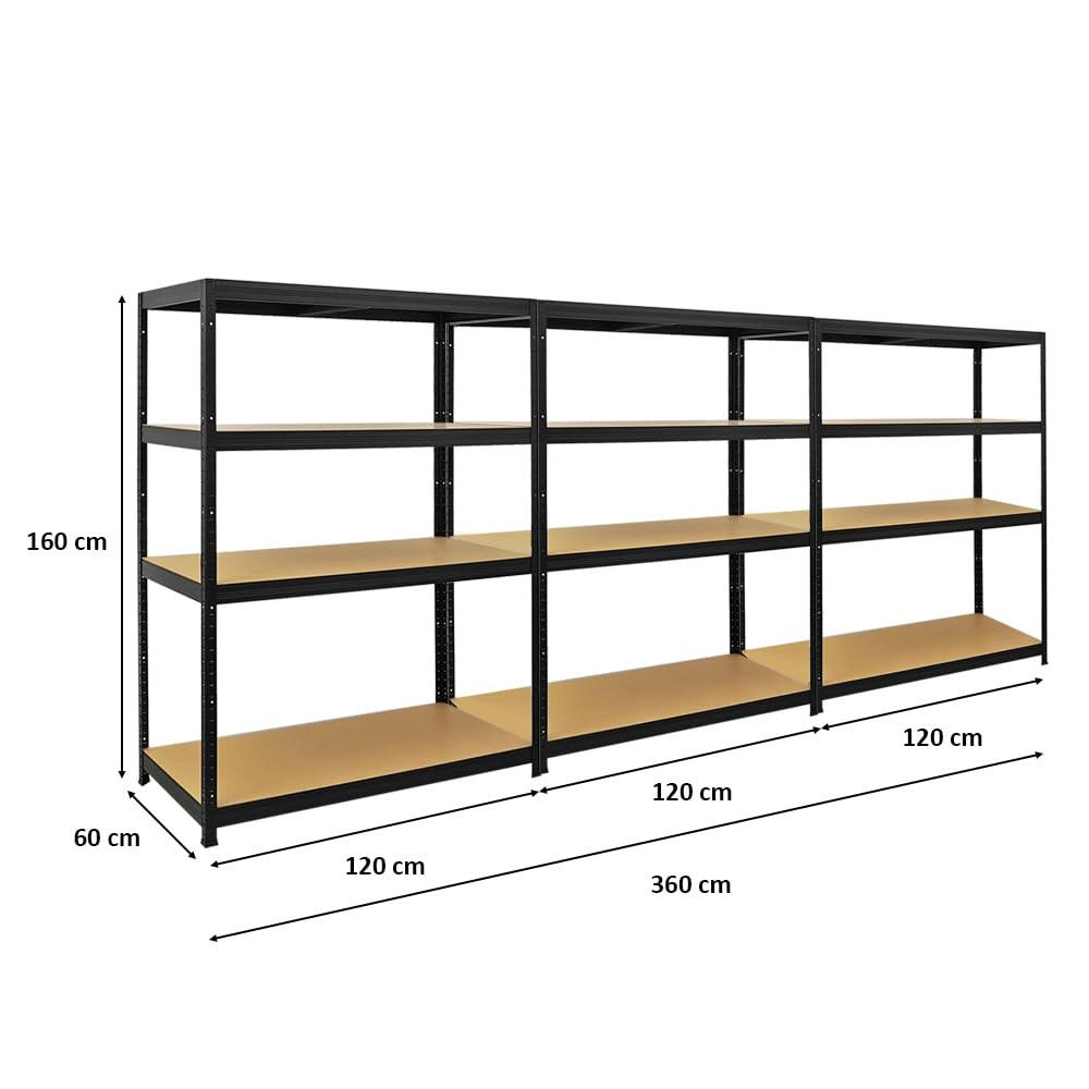 SCHWERLASTREGAL Big Elephant 3er-Set mit 3x 160x120x60 cm Fachlast 200 kg Schwarz - Schwarz, Metall (360/160/60cm) - PROREGAL
