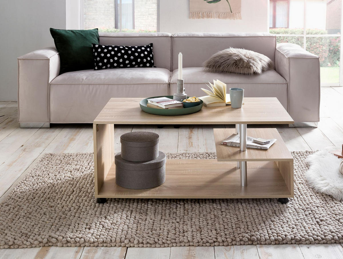 COUCHTISCH Eleganza in Grau, Melaminharzbeschichtung, mit geräumigen Ablageflächen - Beige/Schwarz, Holz (60/105/48cm) - KADIMA DESIGN