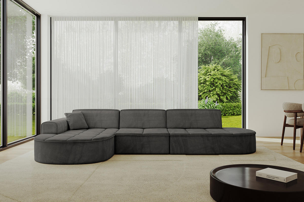 ECKSOFA Ottomane Links TARO-L2 - 328x171x79,5 cm Dunkelgrau - Dunkelgrau, Holzwerkstoff/Textil (328/171cm) - ALTDECOR