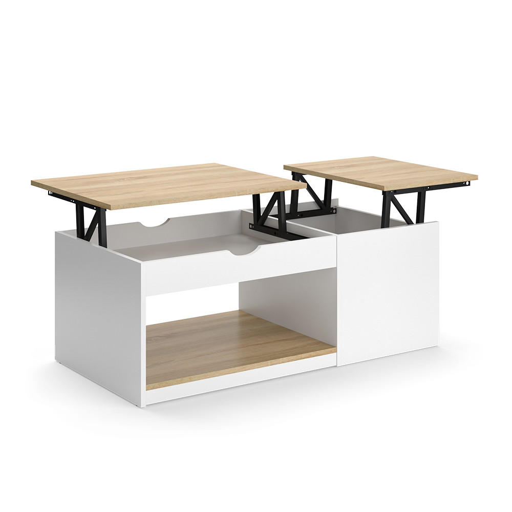 COUCHTISCH Avela Weiß/Sonoma 55 x 110 cm - Weiß, Holzwerkstoff (110/55/54cm) - Vicco