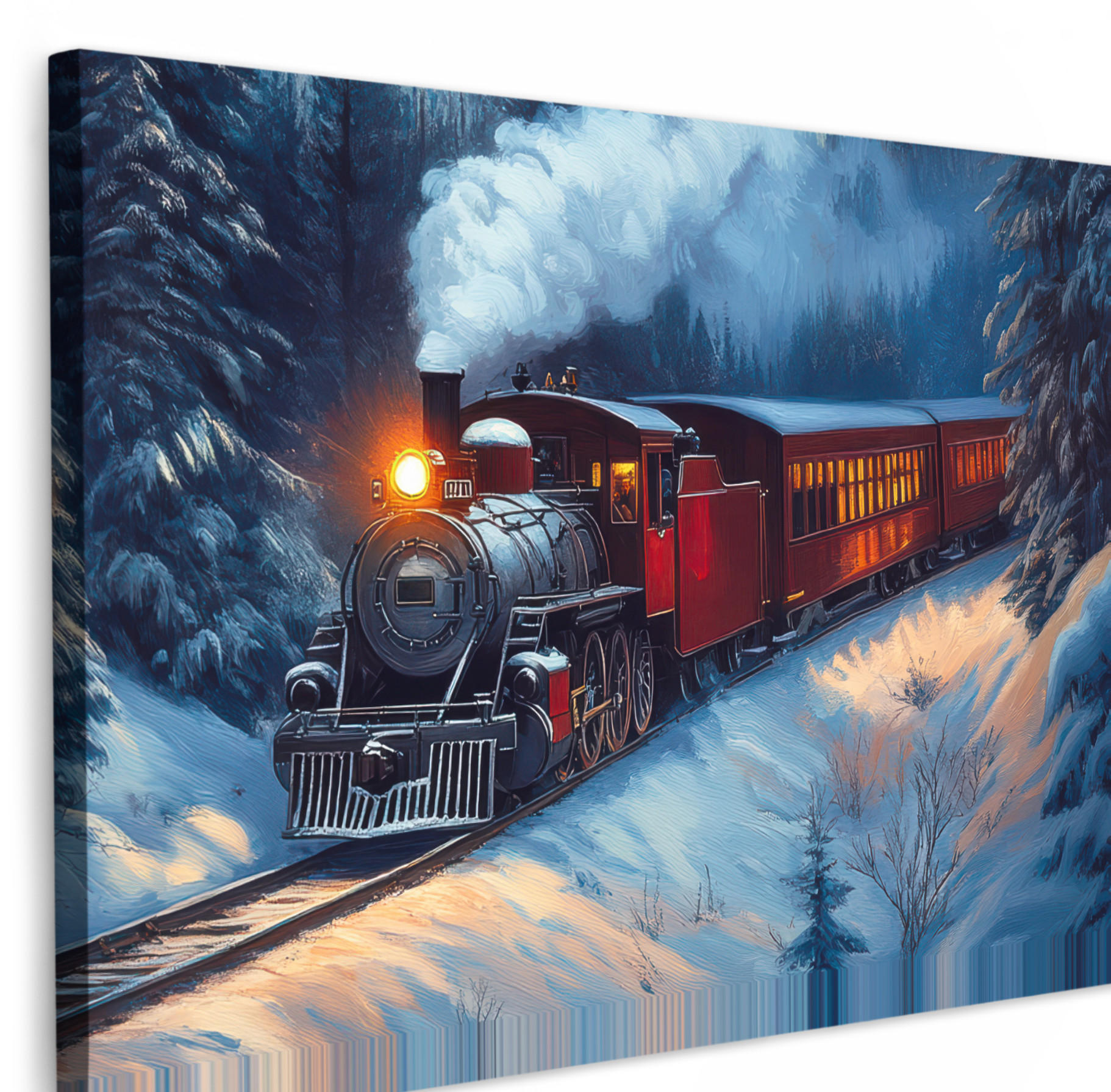 LEINWANDBILD Zug - Weihnachten - Schnee - Weihnachtszug 30x20 cm - Anthrazit, Textil (30/20cm) - MuchoWow