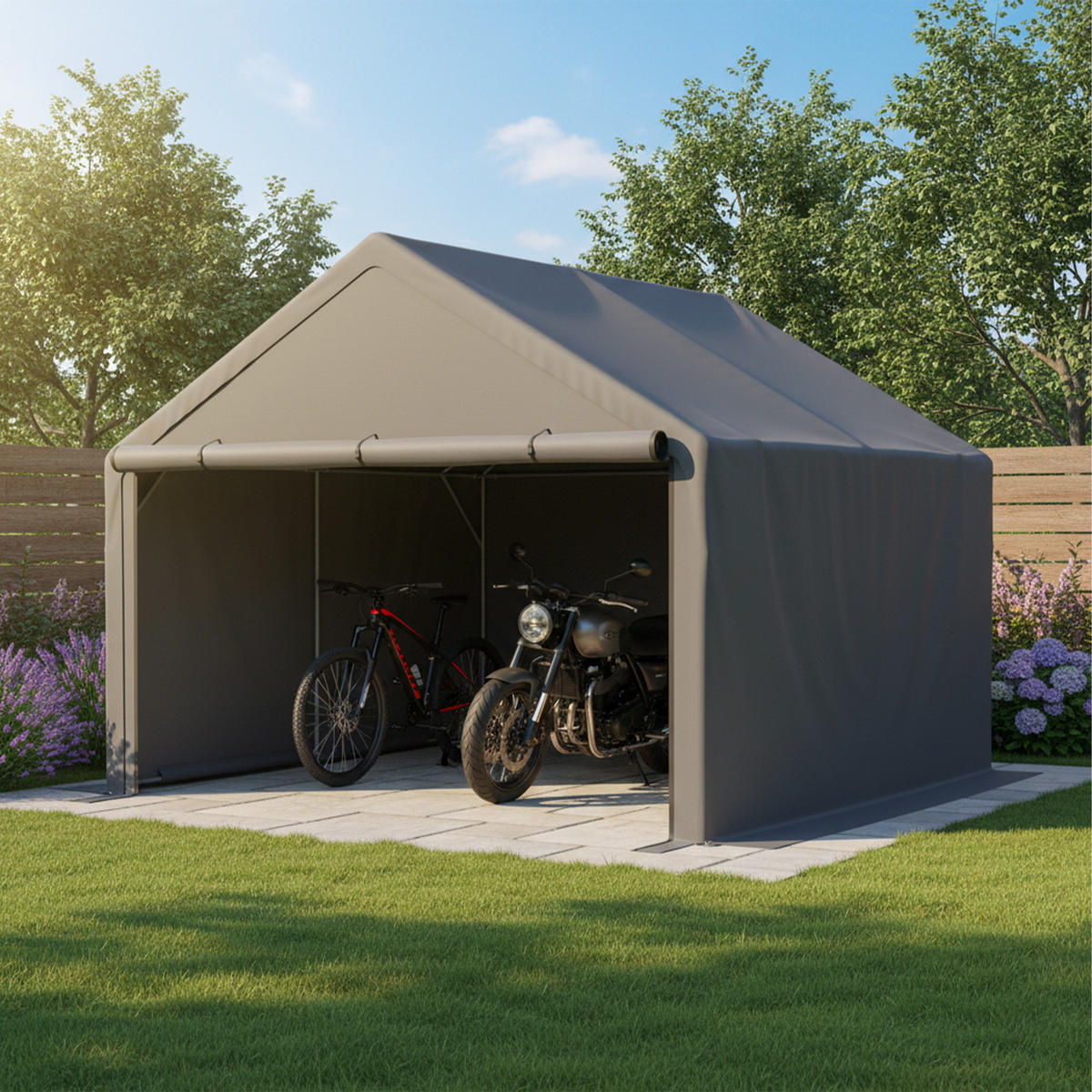 FAHRRADSCHUPPEN-ZELT Dunkelgrau 305x296x233 cm - Grau, Metall (296/233/305cm) - ComfortXL