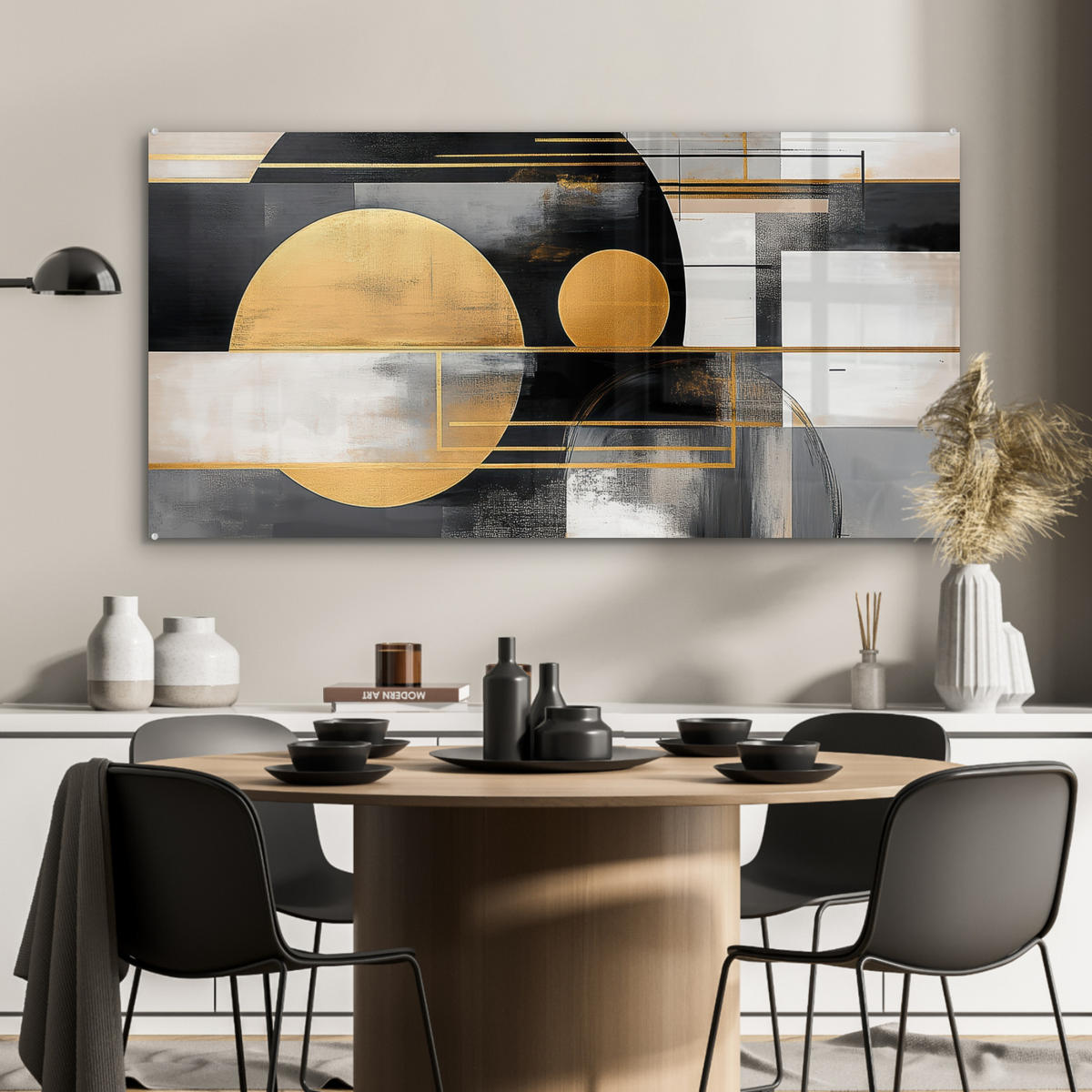 ACRYLGLASBILD Abstrakt - Gold - Silber - Formen - Ästhetisch - Modern 120x60 cm - Goldfarben, Glas (120/60cm) - MuchoWow