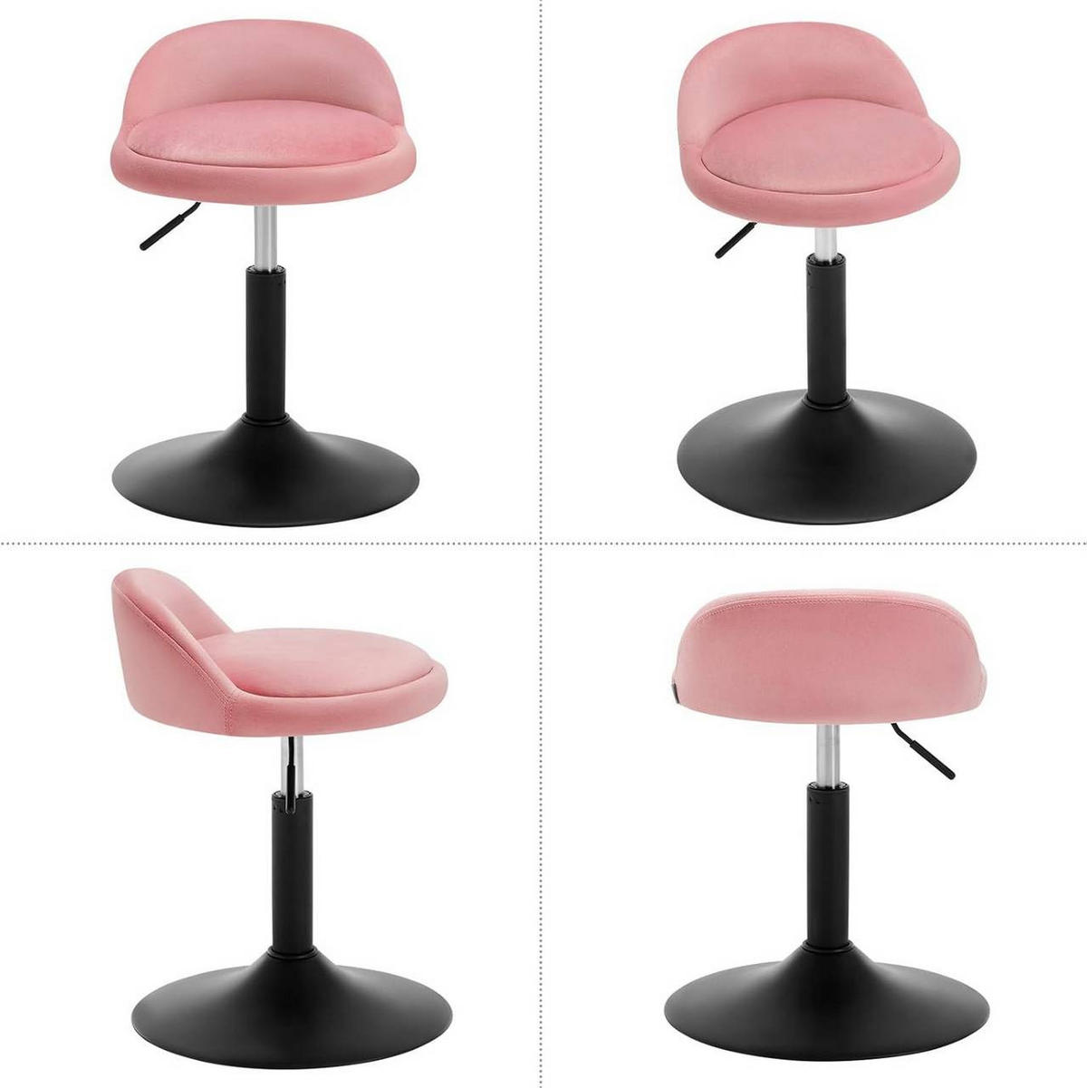 BARHOCKER 2er Set, Samt, Rosa+Schwarz - Schwarz/Rosa, Textil/Metall (38.5/49.5/43cm) - Woltu
