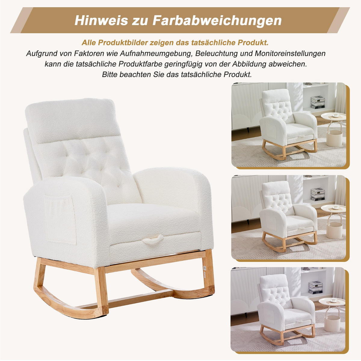 SCHAUKELSTUHL Creme Polyester mit Fußstütze verstellbar und Rückenlehne Lendenkissen - Creme, Textil (70/97.5/89cm) - Oxeza