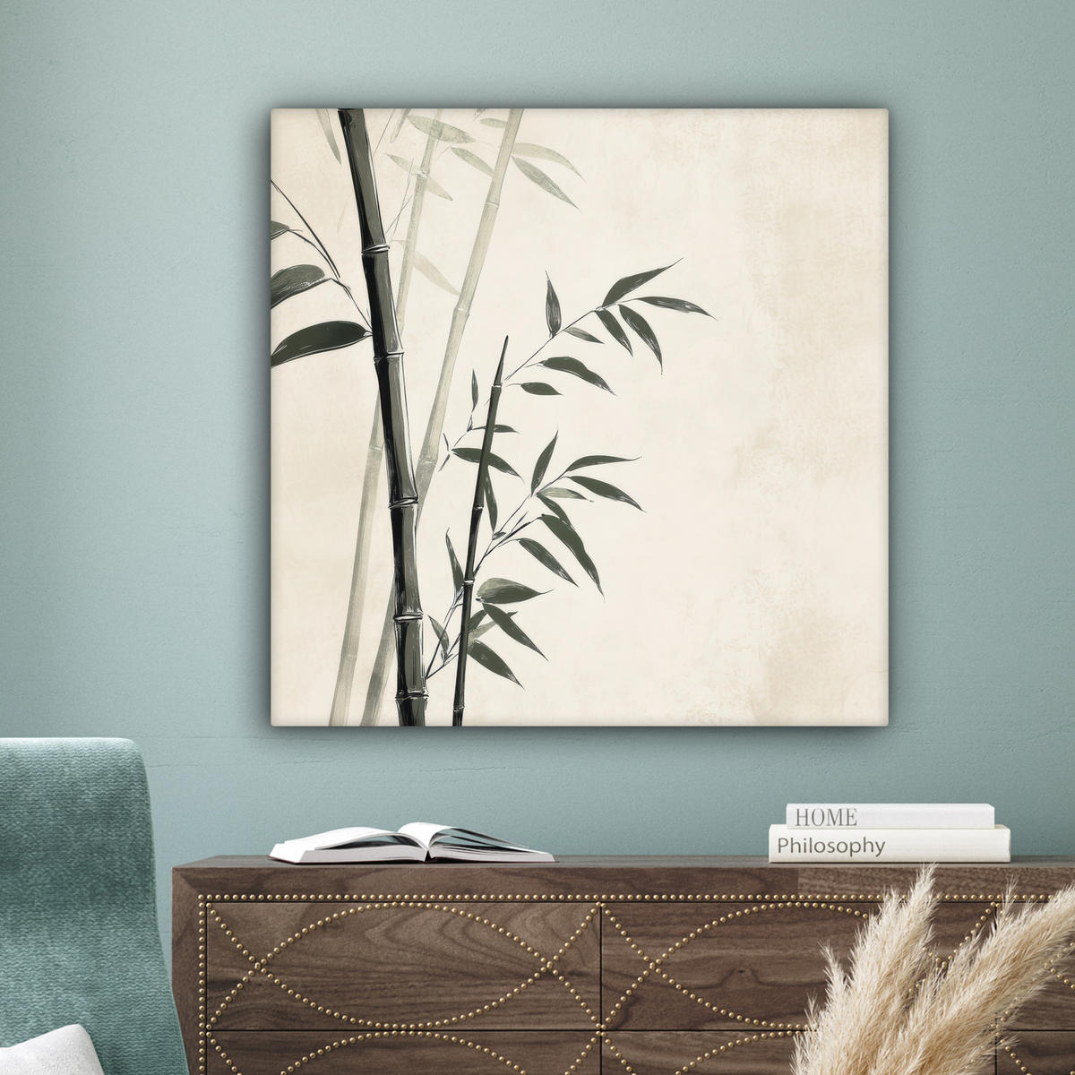 LEINWANDBILD Japandi - Bambus - Beige 90x90 cm - Eukalyptusholzfarben, Textil (90/90cm) - MuchoWow