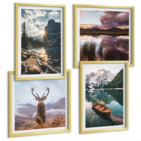 BILDER SET 4er Set - 50x50 cm & 40x60 cm Goldrahmen - Bergsee, Bootsfahrt, Sonnenuntergang, Hirsche - Goldfarben, Kunststoff (50/50cm) - TULUP