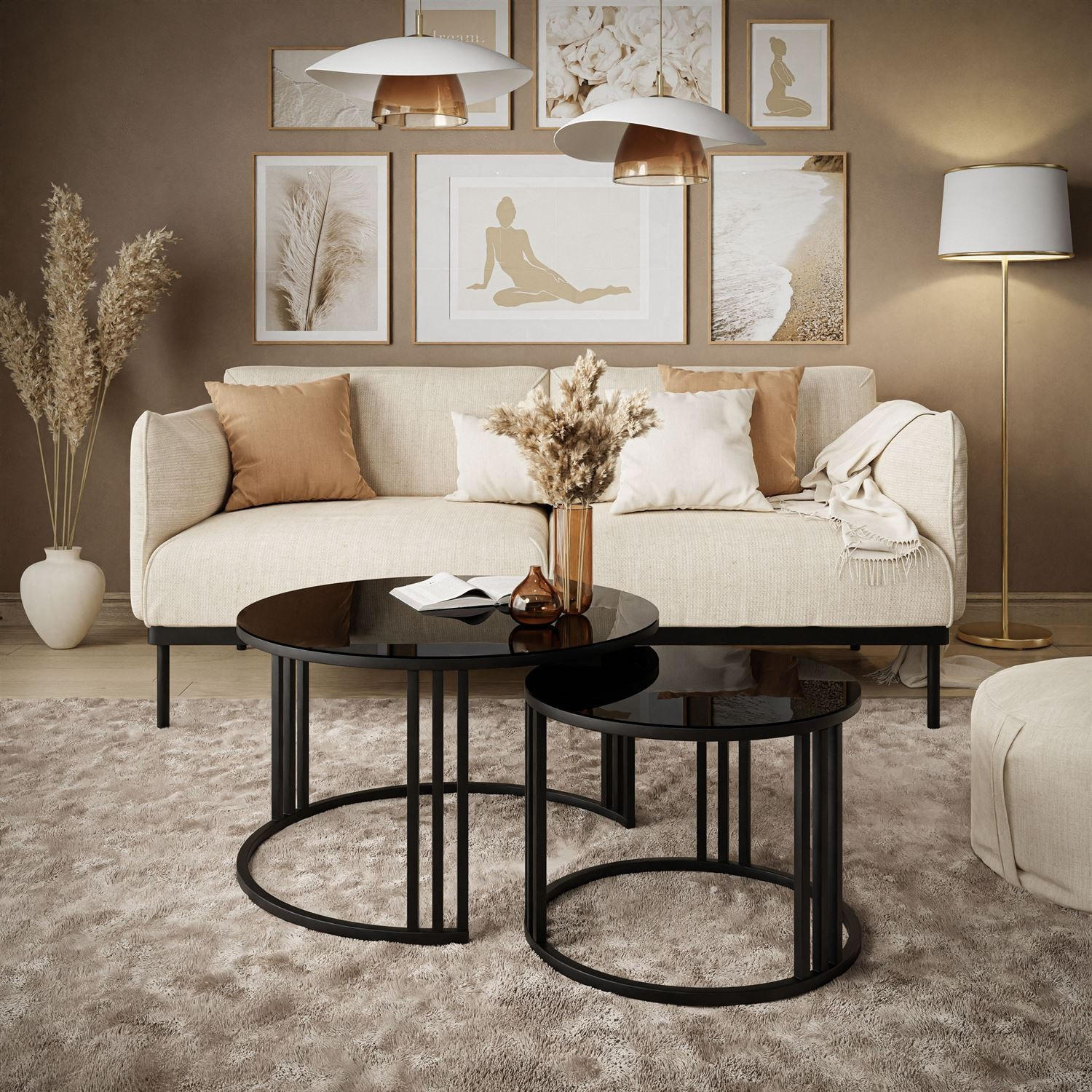 COUCHTISCH 2 in 1 LORI GLASS - Schwarz, Glas (70/70/47cm) - Lookway