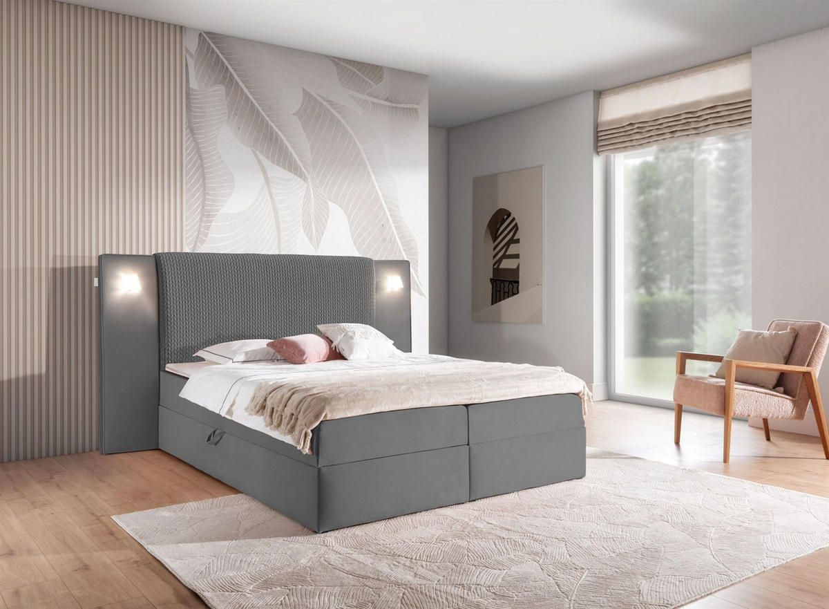 BOXBETT Marten überlänge Set.4 - Dunkelgrau, Holzwerkstoff/Textil (120/220cm) - Fun Möbel