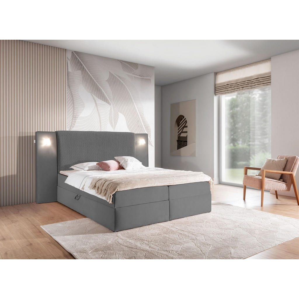 Thumbnail - Fun Möbel Boxbett, Dunkelgrau, Textil, 140x200 cm, Schlafzimmer, Betten, Boxspringbetten