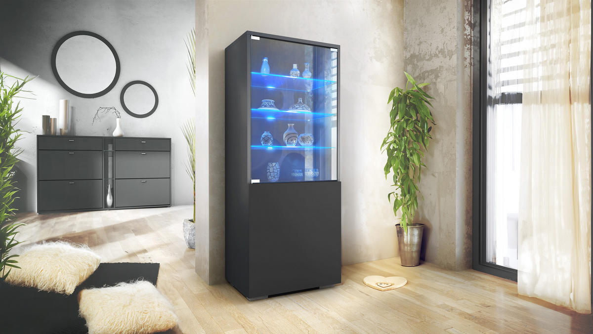VITRINE Granada Schwarz matt - Schwarz, Holzwerkstoff (50/122.5/34.5cm) - Vladon