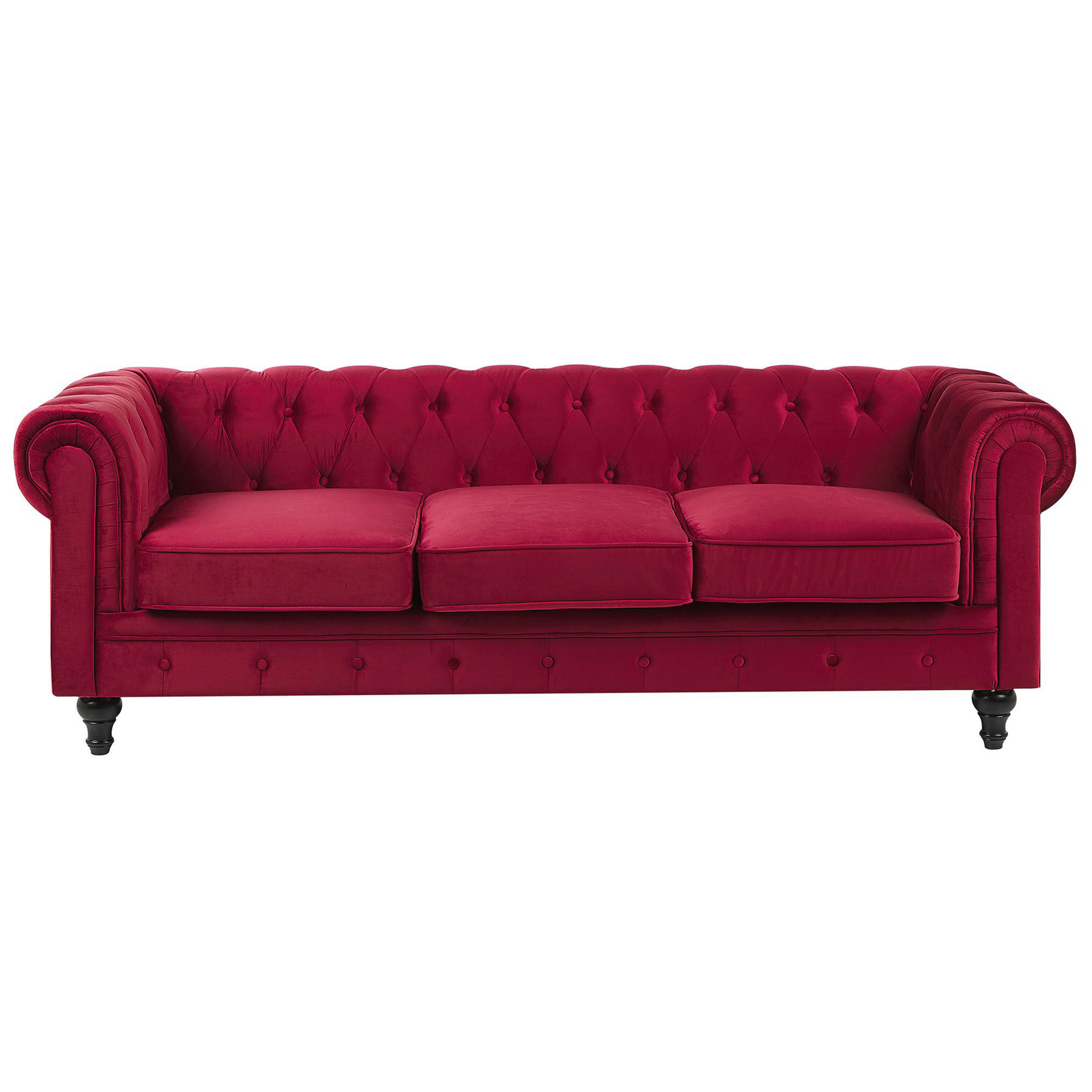 3-SITZER-SOFA Samtstoff Dunkelrot Chesterfield - Dunkelrot, Textil (202/70/75cm) - Beliani