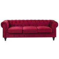 3-SITZER-SOFA Samtstoff Dunkelrot Chesterfield - Dunkelrot, Textil (202/70/75cm) - Beliani