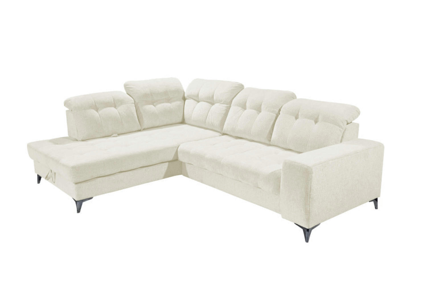 ECKSOFA mit elektronischem Sitzvorschub, Bettkasten und USB-Anschluss - Champagner/Schwarz, Textil/Metall (289/220cm) - ed exciting design