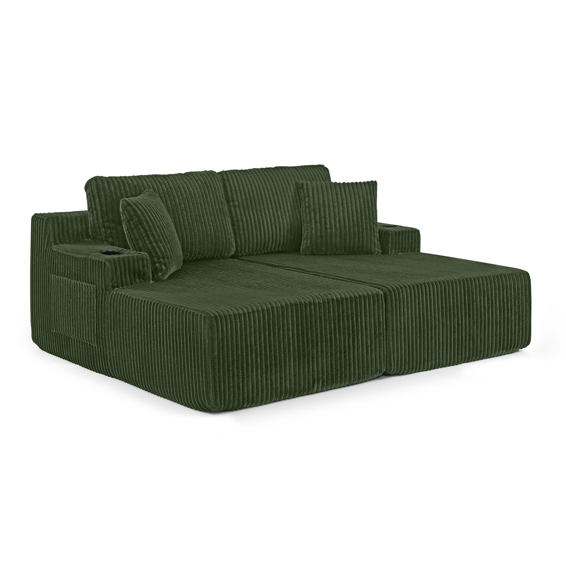 SCHLAFSOFA mit Getränkehalter, Seitentasche und abnehmbaren Kissen aus Schaumstoff, Grün - Grün, Kunststoff (186/78/154cm) - Redom