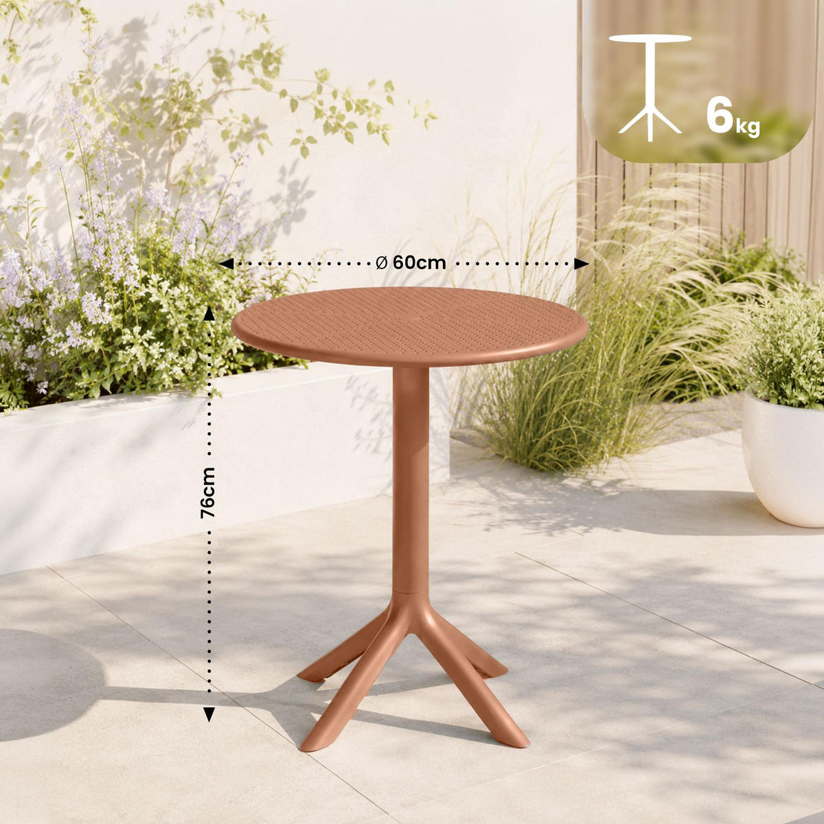 GARTENTISCH rund Ø60 cm Kunststoff Terracotta - Terracotta, Kunststoff (60/60/76cm) - CLP