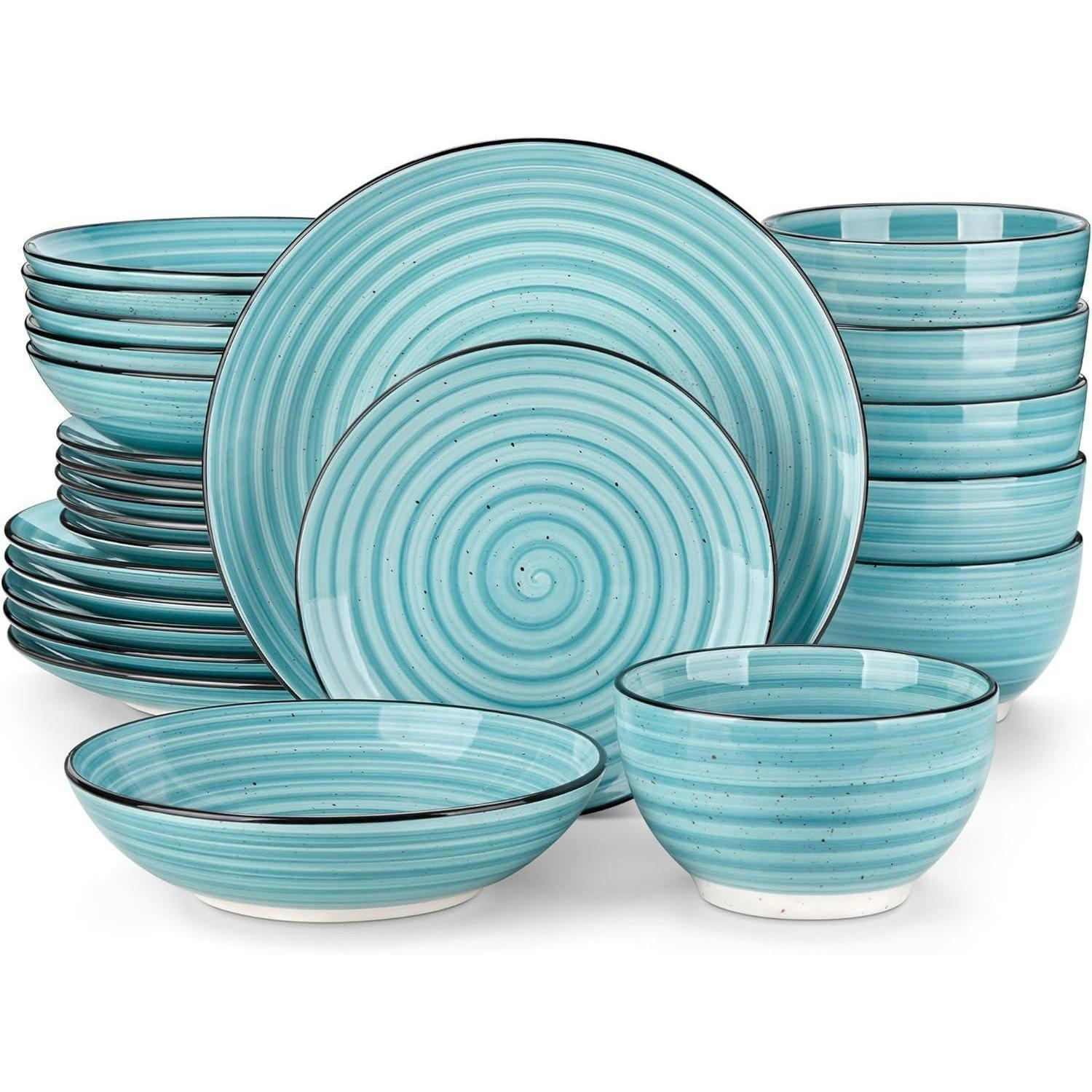 TAFELSERVICE 24-teiliges Set Steingut BONBON Blau - Türkis, Keramik (26.8/3.2/26.8cm)