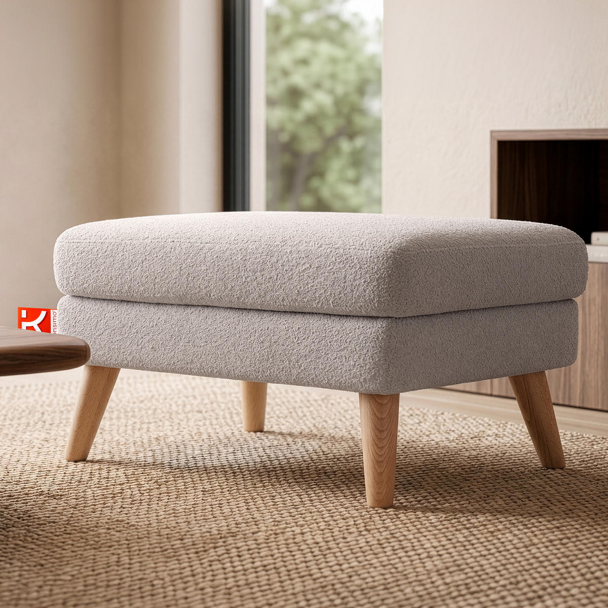 SITZHOCKER TAGIO Pouffe, hellgrau - Hellgrau/Braun, Buchenholz/Textil (65/46/80cm) - KONSIMO®