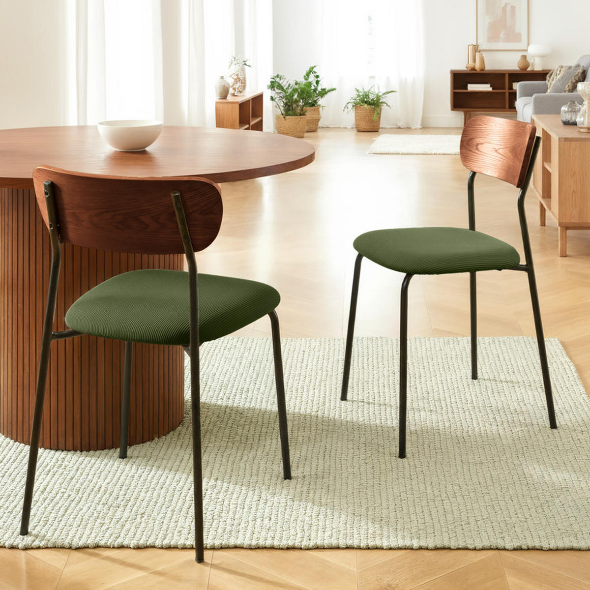 STÜLE 2er-Set Olivia skandinavische aus khakifarbenem Cord - Beige/Terracotta, Textil/Metall (46/81/50.5cm) - Sicaan