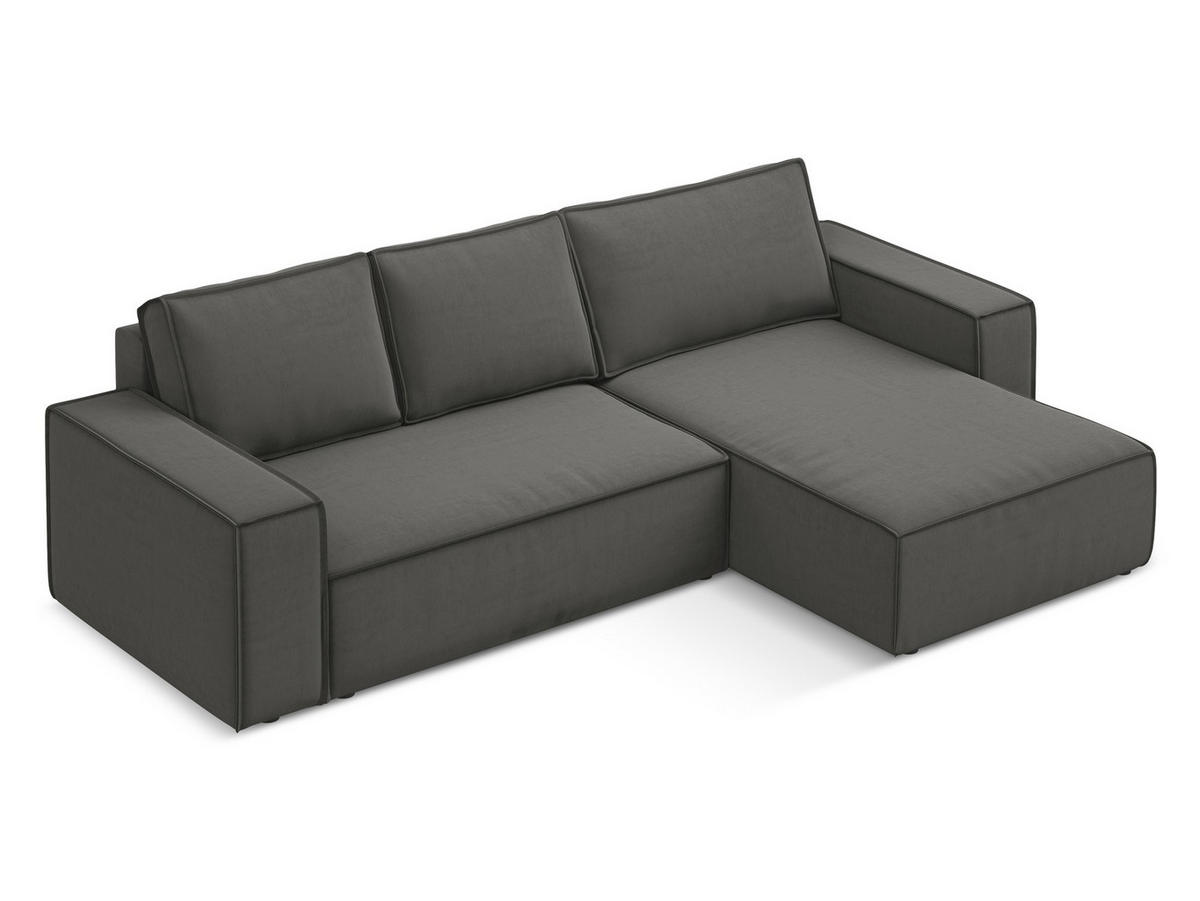 ECKSOFA mit Schlaffunktion Samt Stoff Grau - Dunkelgrau/Schwarz, Kunststoff/Textil (290/185cm) - Makamii