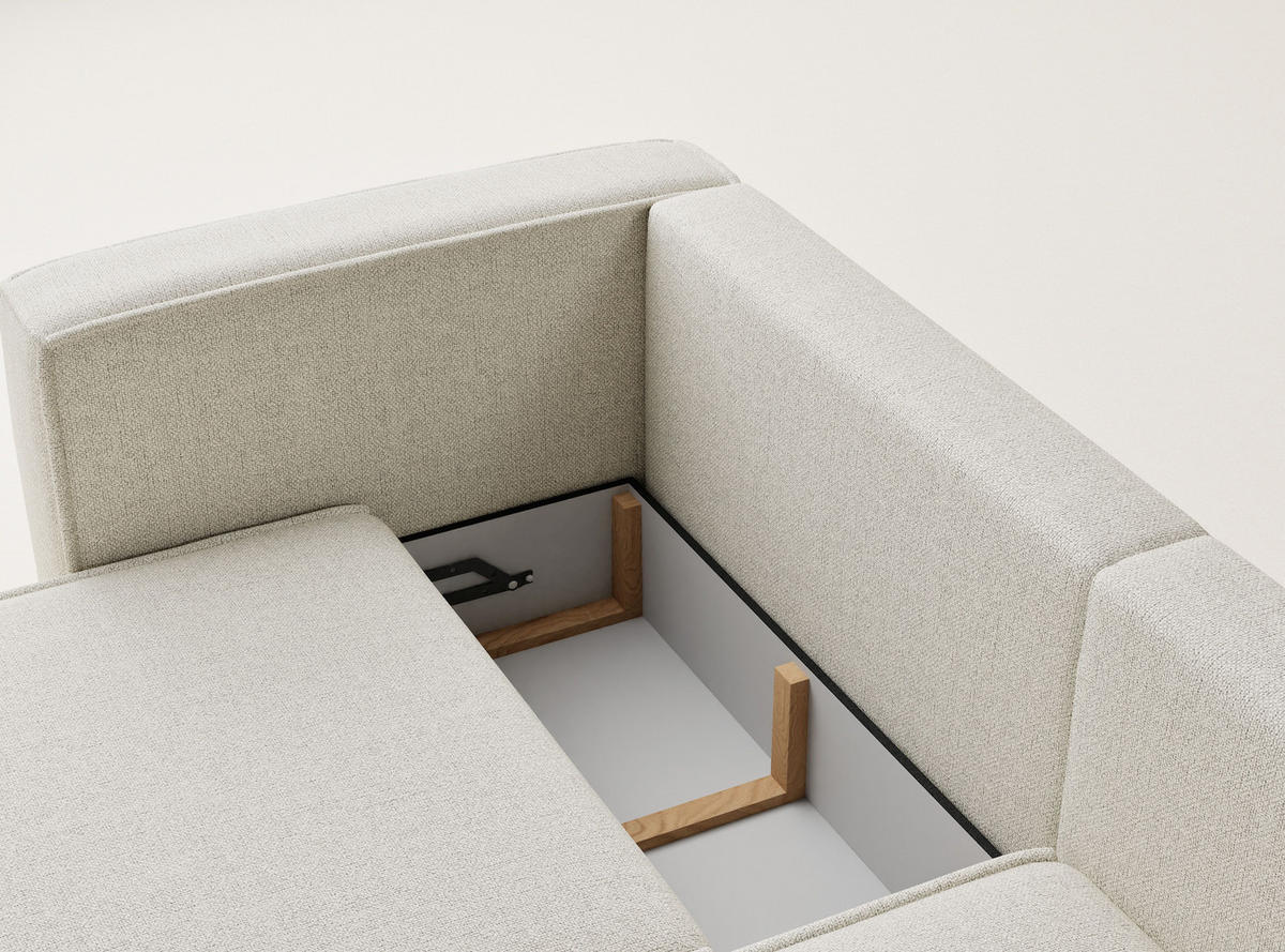 ECKSOFA MIT SCHLAFFUNKTION Velto Creme Webstoff - Creme/Schwarz, Holz/Holzwerkstoff (250/152cm) - Maison de Reve