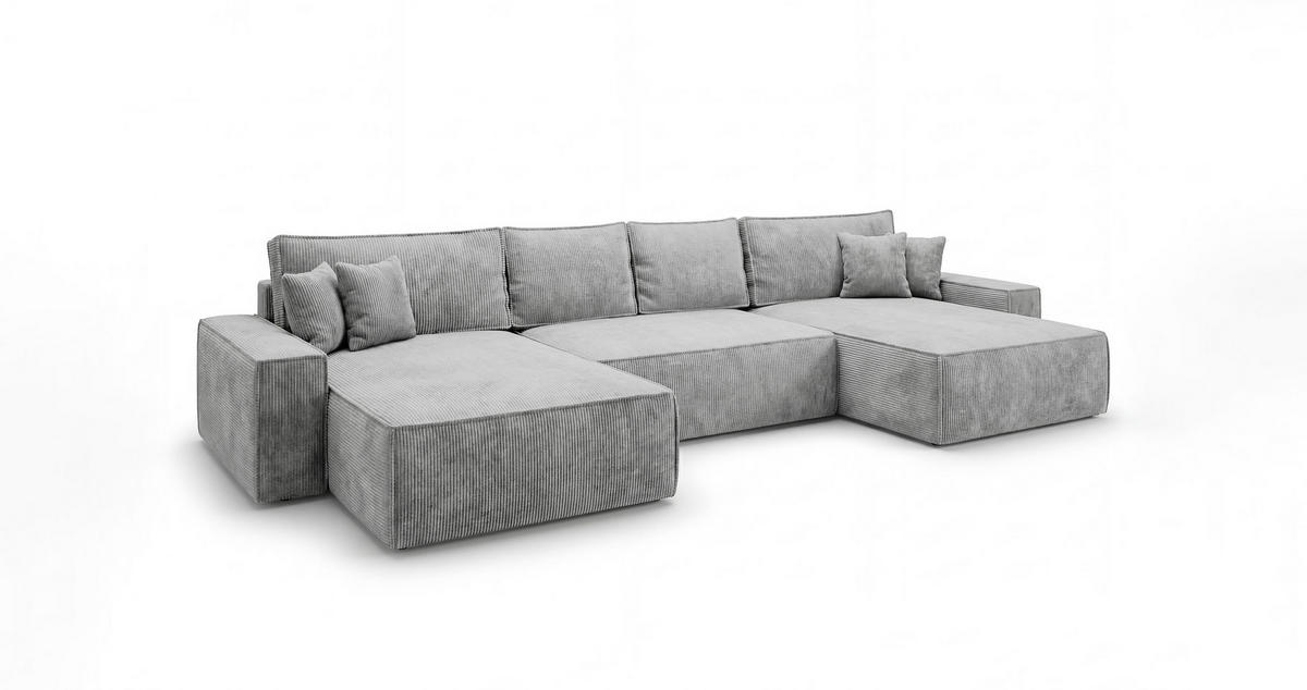 ECKSOFA CALIFORNIA U-Form grau Cord POSO 55 - Schlaffunktion, Bettkasten - Grau, Textil (385/185cm) - Cornero