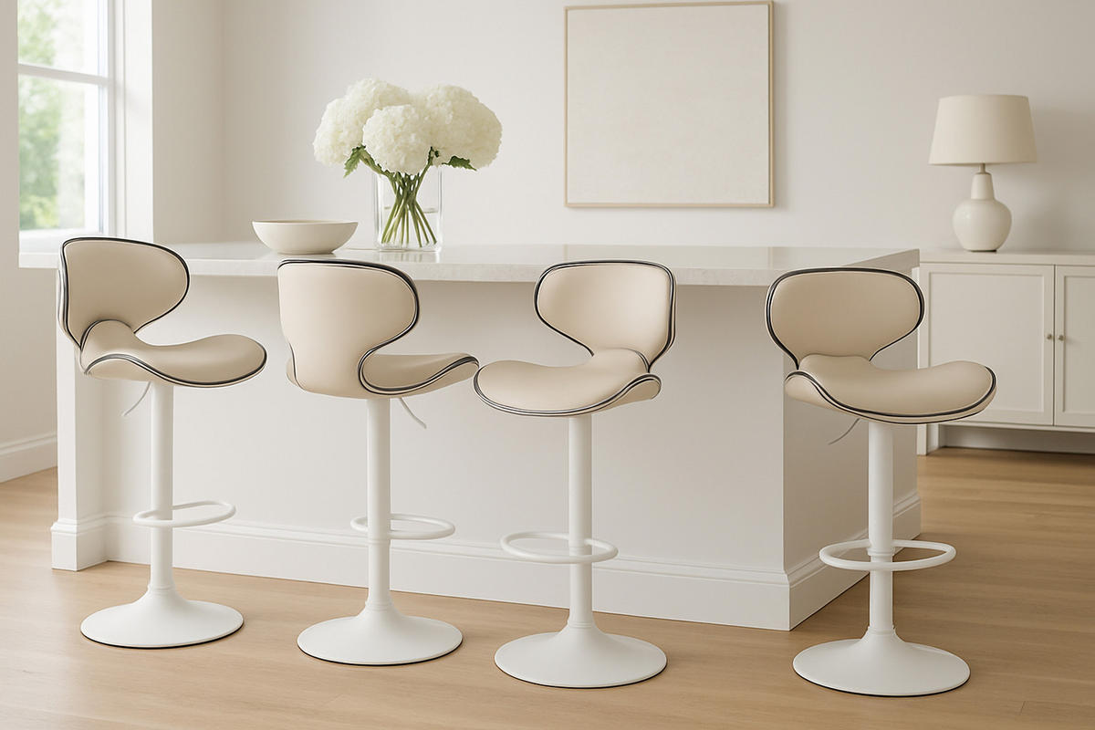 BARHOCKER 2er Set Las-Mallorcas Kunstleder weiß creme - Creme/Weiß, Kunststoff/Metall (46/108/49cm) - TPFLiving