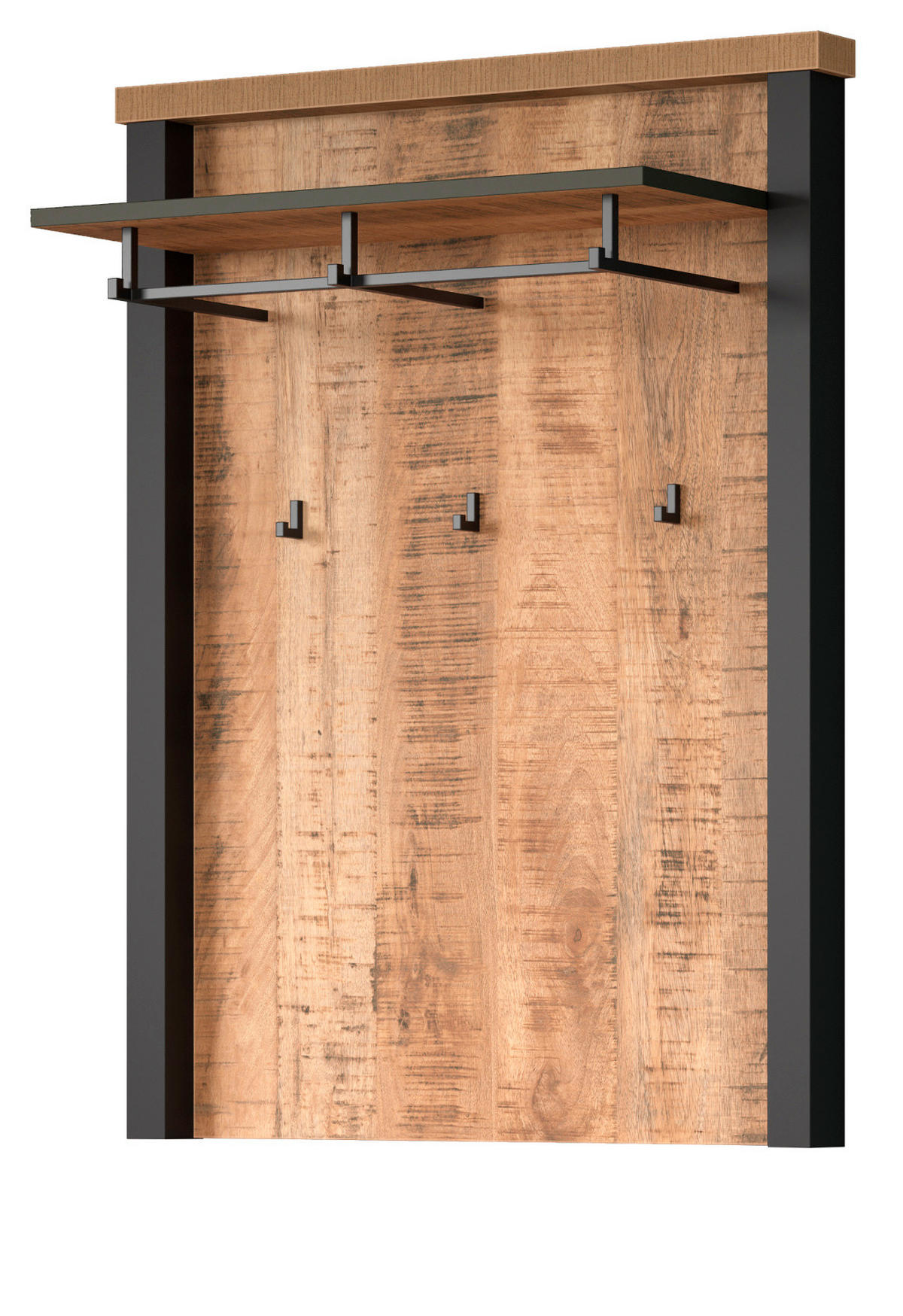 GARDEROBENPANEEL Mango, schwarz 73 x 95 cm, Wandgarderobe mit Kleiderstange - Schwarz/Naturfarben, Holzwerkstoff/Metall (73/95/27cm) - Top.Furn