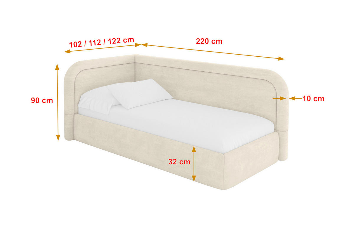 EINZELLBETT Jugendbett mit Bettkasten, Rechts - JOVY 80x200 Beige - Naturfarben, Holzwerkstoff/Textil (80/200cm) - ALTDECOR