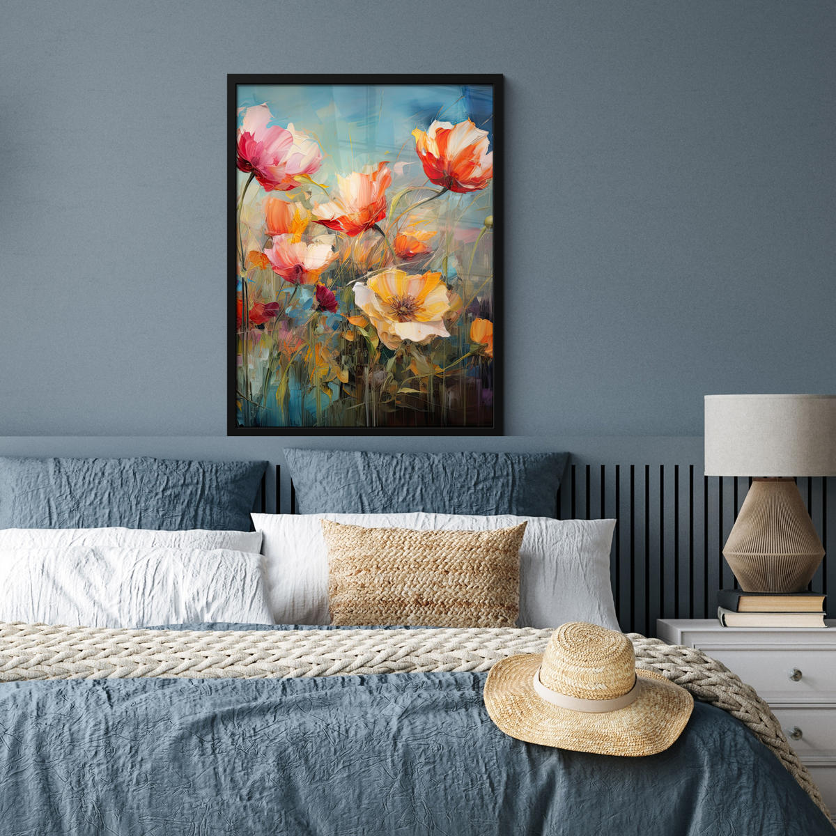 GERAHMTES BILD Blumen - Aquarell - Kunst - Botanisch - Natur 60x80 cm - Orange, Papier (60/80cm) - MuchoWow