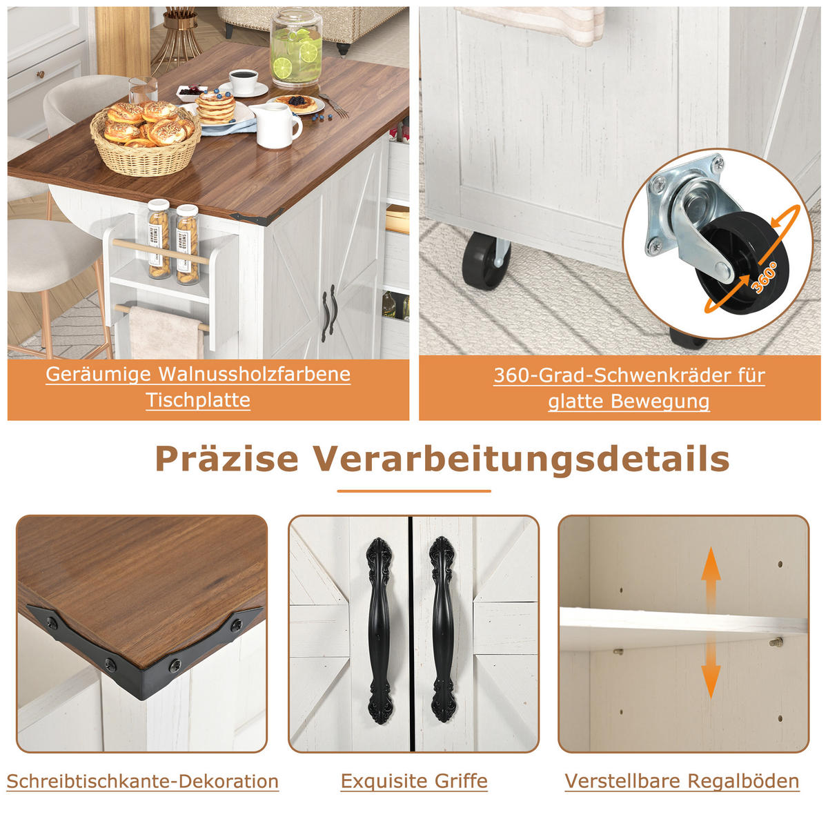 KÜCHENINSEL 140/45/92,5 cm beige mit klappbarer Arbeitsplatte - Weiß, Holzwerkstoff (140/92.5/73cm) - OKWISH
