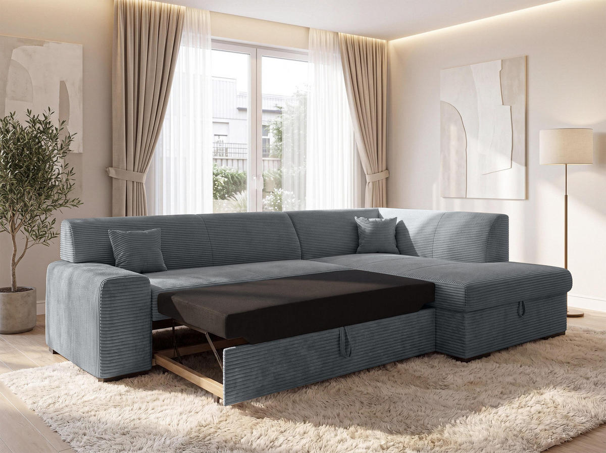 ECKSOFA L Form Minosa Grau 260/175/71 cm Rechts mit Schlaffunktion - Schwarz/Grau, Kunststoff/Textil (175/260cm) - AX Living