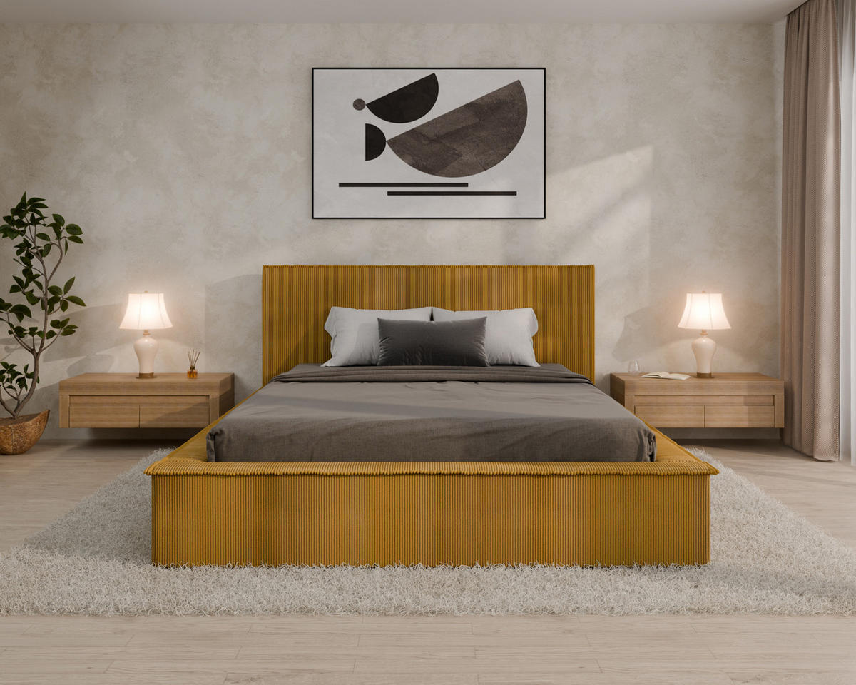 POLSTERBETT SANA 160x200cm, ohne Matratze, Currygelb - Currygelb, Holz (160/200cm) - Homesy