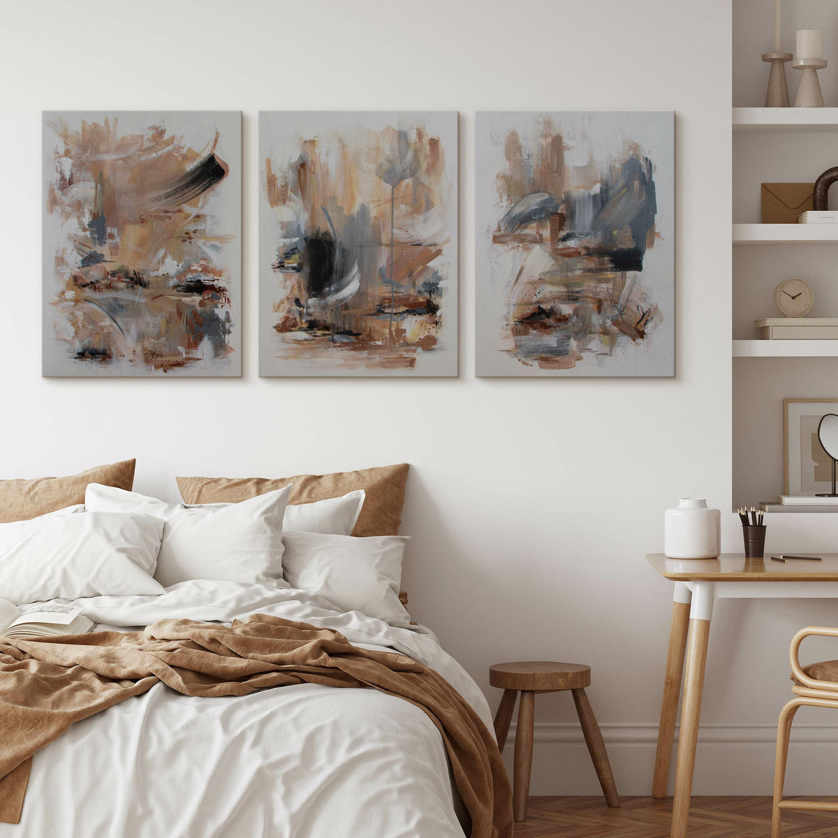 LEINWANDBILDER 3-es Set Moderne Kunst - Blau/Beige, Textil (90/40cm) - Muralo