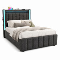 POLSTERBETT 90/200 cm in Grau mit 2 Schubladen, LED und USB Stoff - Grau, Holzwerkstoff/Textil (90/200cm) - CHICFURN